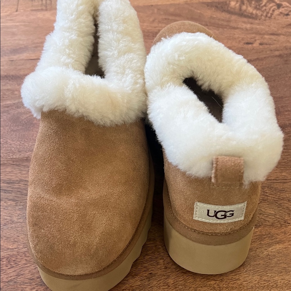 UGG Nita Chestnut Suede Shearling Clogs